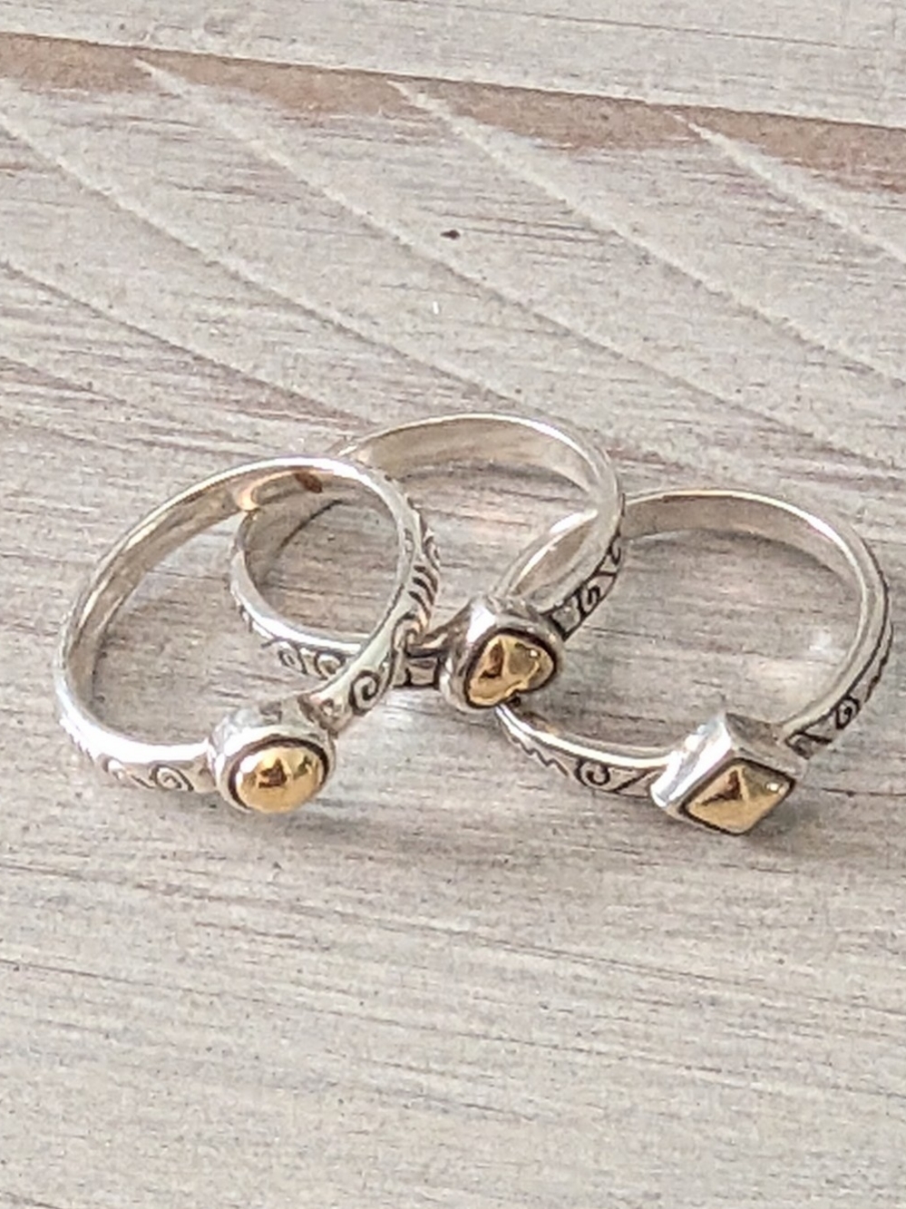 retired Brighton sterling silver and brass stacking ring set Size 7.75-8